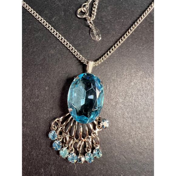 Vintage Park Lane Mid Century Blue Glass Chandelier Necklace 21” - Picture 4 of 9